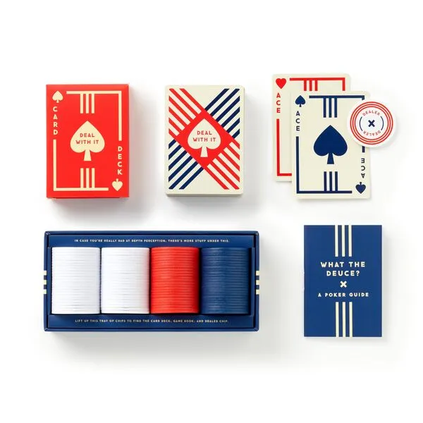 Brass Monkey Raise The Stakes – Classic Poker Starter Game Set with 100 Poker Chips Dealer Marker and Designed Deck of Cards, Suitable for 2+ Players, Great for Beginners!