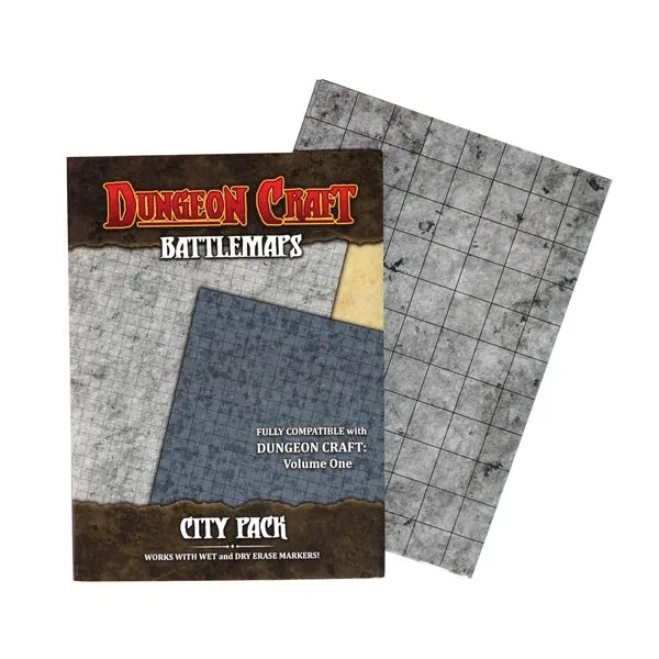 DUNGEON CRAFT Battlemaps Board Game, Battle Mat for Dungeons and Dragons, Double-Sided Gloss Laminated DND Mat, Wet and Dry Erase Board, Table Top Games (City Pack, 24