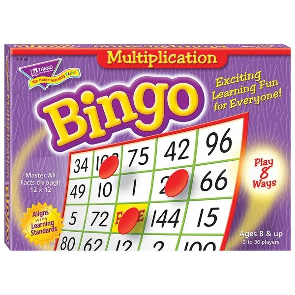 Trend Enterprises: Multiplication Bingo Game, Exciting Way for Everyone to Learn, Play 8 Different Ways, Great for Classrooms and Home, 2 to 36 Players, for Ages 8 and Up