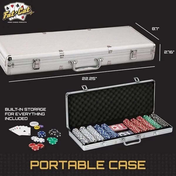 Fat Cat 11.5 Gram Texas Hold 'em Claytec Poker Chip Set with Aluminum Case, 500 Striped Dice Chips
