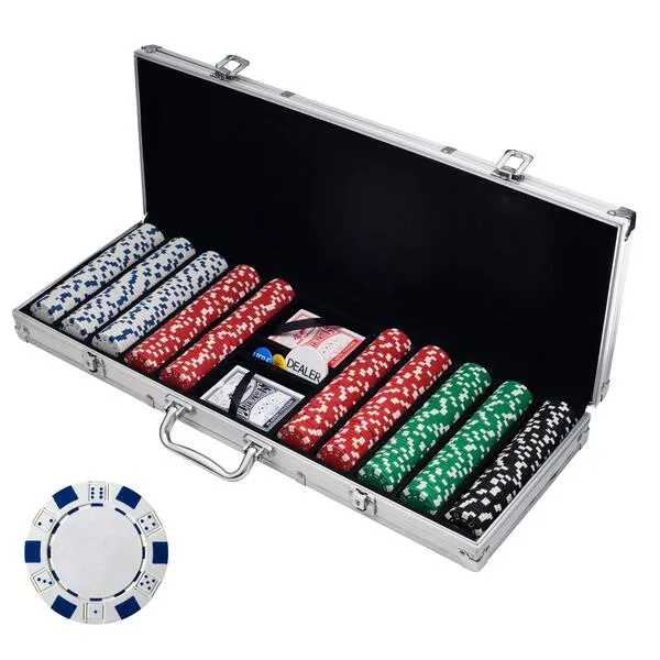 Poker Chip Set - 11.5g Poker Set with Cards, Buttons, Carrying Case, and 500 Poker Chips for Texas Hold\'em and Blackjack Games by Trademark Poker