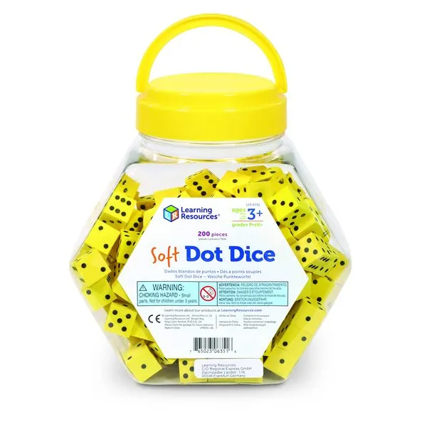 Learning Resources Hands-On Soft Dot Dice Bucket, Set of 200, Ages 3+, Classroom or Homeschool Supplies, Back to School Supplies,Teacher Supplies