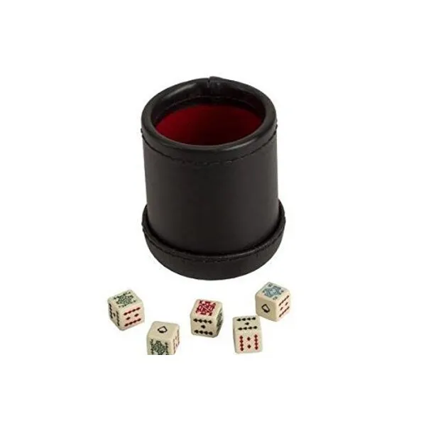 CHH SS-CQG-7815 Black/Cream Color Deluxe Leather Like Dice Cup with 5 Poker Dice