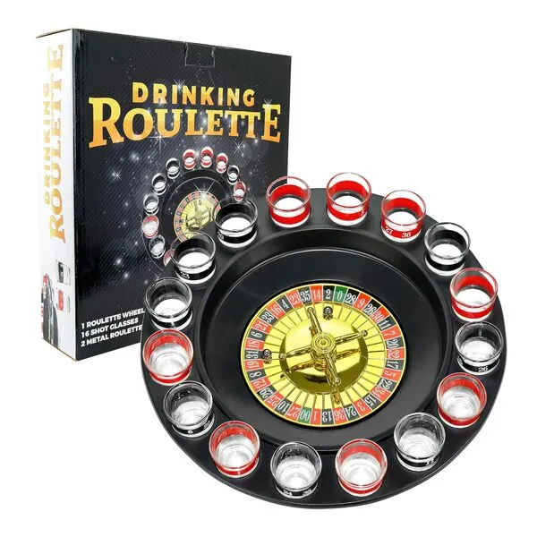 Fairly Odd Novelties Shot Roulette Drinking Game - Ultimate Shot Glass Roulette Drinking Games for Adults - 16pcs Red/Black Set for Party, White Elephant, Adult Game Nights - Spin & Sip with Laughter!