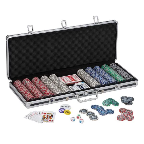Fat Cat Bling 13.5 Gram Texas Hold \'em Clay Poker Chip Set with Aluminum Case, 500 Striped Dice Chips