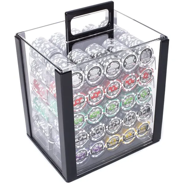 Brybelly Ace Casino Poker Chips Set - 1000 Heavyweight (14-Gram) Clay Composite Chips, Acrylic Display Case and Holders - Professional Supplies, Kits, Holders, & Storage Container