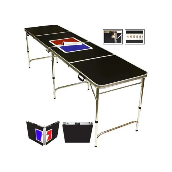 8' Folding Beer Pong Table with Bottle Opener, Ball Rack and 6 Pong Balls