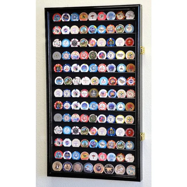 117 L Casino Chip Coin Display Case Cabinet Chips Holder Wall Rack 98% UV Lockable, Black…