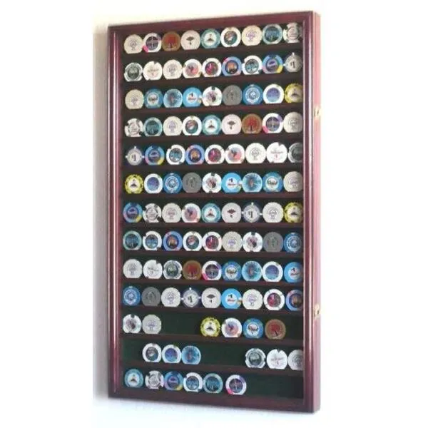 117 L Casino Chip Coin Display Case Cabinet Chips Holder Wall Rack 98% UV Lockable, Cherry