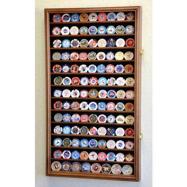 117 L Casino Chip Coin Display Case Cabinet Chips Holder Wall Rack 98% UV Lockable, Walnut