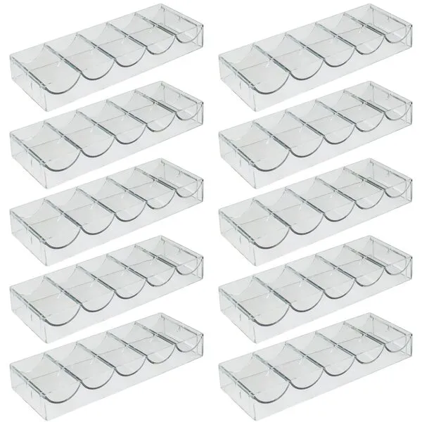 Brybelly 10 Clear Acrylic Poker Chip Trays | for Standard Size Chips & Clay Chips | 10 Total Trays, Each Holds 100 Chips
