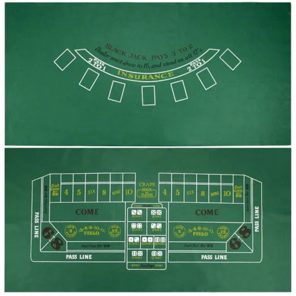 Brybelly Casino Night 2-In-1 Blackjack and Craps Table Felt Only- Green Felt Double Sided Casino Tabletop Gaming Mat- 18