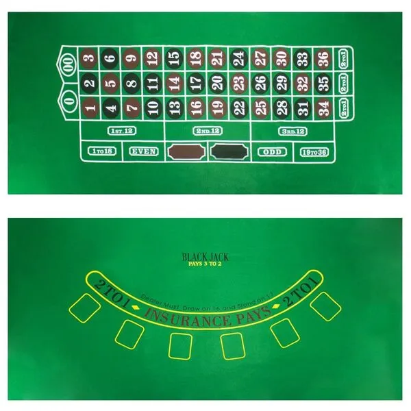 Brybelly Casino Night 2-in-1 Blackjack and Roulette Table Felt Only- Green Felt Double Sided Casino Tabletop Gaming Mat- 72