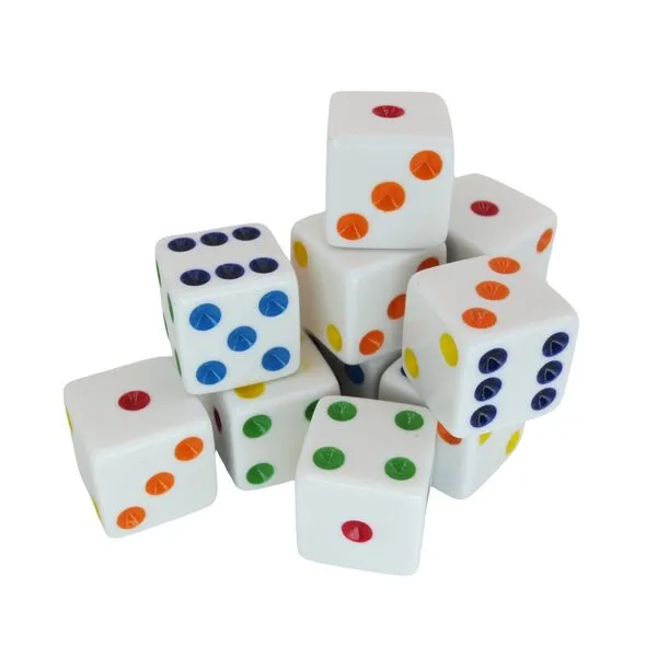 1 Dozen Multi Spot Bunco Dice - 16mm Square - Excellent Quality - Organza Storage Bag Included - Excellent Bunco Supplies for Bunco Night or Your Next Casino Themed Party!