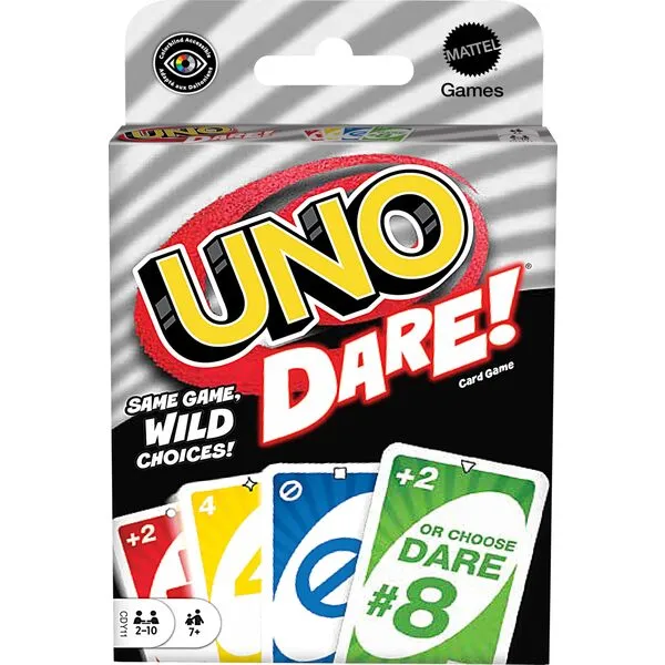 Mattel Games UNO Dare Card Game for Family Night Featuring Challenging and Silly Dares from 3 Different Categories