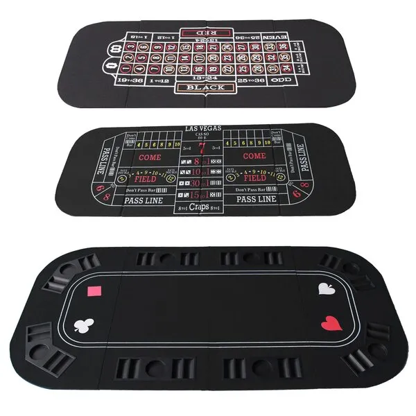 IDS 3-1 Folding Poker & Casino Table Top Roulette & Craps Black