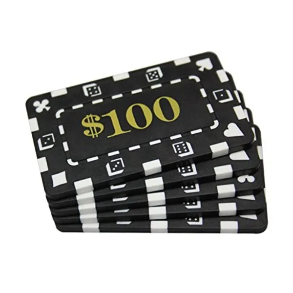 MRC 5 Pcs Denominated Rectangular Poker Chips Plaques $100 Black