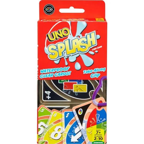 Mattel Games ​UNO Splash Card Game for Outdoor Camping, Travel and Family Night with Water-Resistent Plastic Cards