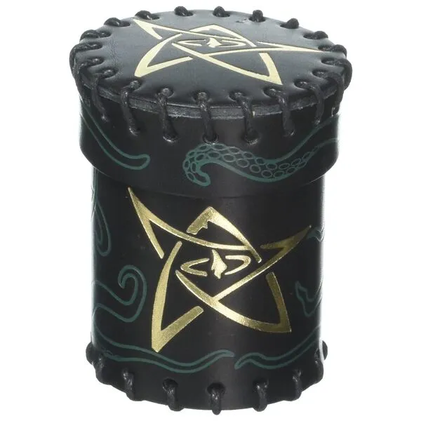 Q-Workshop Call of Cthulhu Black & Green-Golden Leather Dice Cup