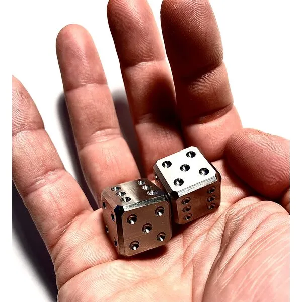 US Made Precision CNC Machined Grade II Solid Titanium dice - Metal 6 Sided Casino die Set of 2