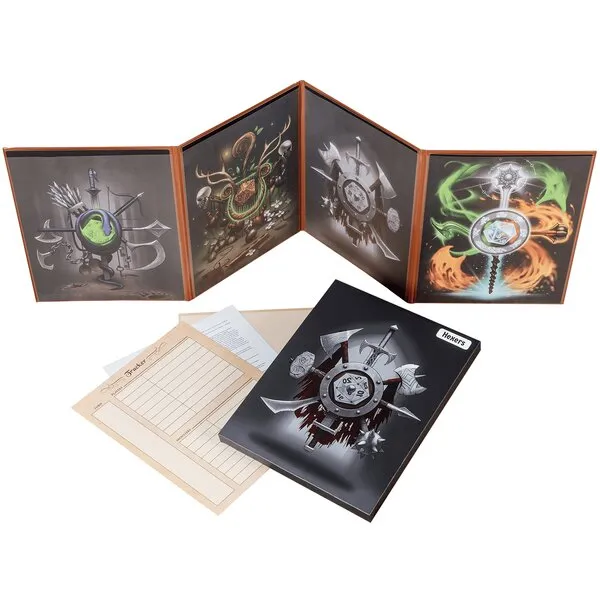 Hexers Game Master Screen, Compatible with Dungeons and Dragons, DND DM Pathfinder RPG Role-playing, 4 Customizable Panels Inserts included That Slide into The Pouches, Dry Erase Tracker Sheet