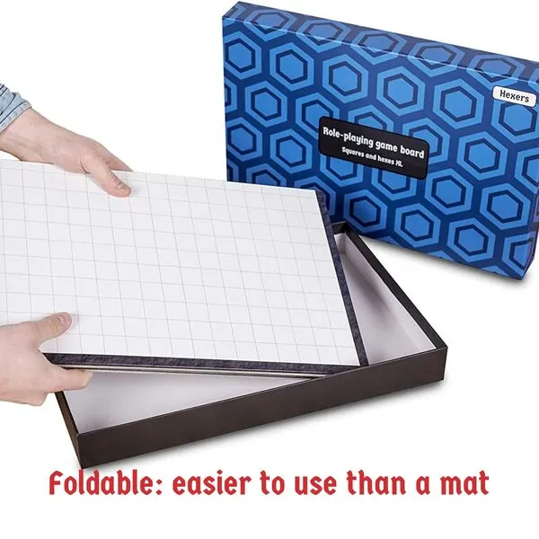 Hexers XL Role-playing Game Board, Vinyl Mat Alternative Compatible with Dungeons and Dragons DND, Pathfinder, RPG, 44 inches on 34 inches with 1 inch Squares and Hexes, Foldable and Dry Erase