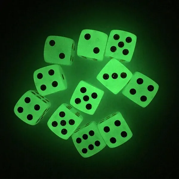 SmartDealsPro 10-Pack D6 Six Sided Glow in The Dark Dice Die for DND, MTG, RPG, Tenzi, Farkle, Yahtzee, Bunco, Teaching Math, Table Board Game (16mm Golden dots（10pcs）)