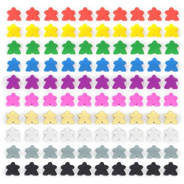 Brybelly 100 Wood Meeples| 16mm Extra Board Game Pieces in 10 Colors|Bulk Replacement Tabletop Games & Strategy Game Expansion