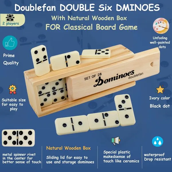 Dominoes Set for Adults, Dominoes Set Double Six, Double 6 Professional Domino Tiles with Spinner in Wooden Box,28 pcs Domino Set 28 Tiles with Natural Wooden Case