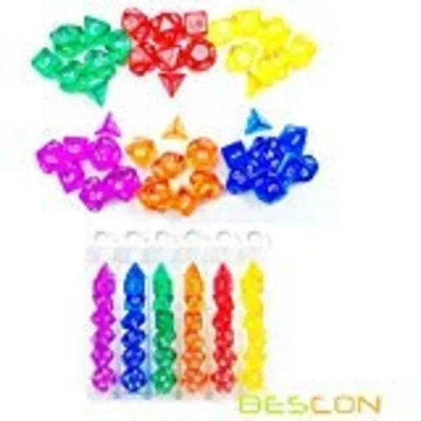 Bescon Mini Translucent Polyhedral RPG Dice Set 10MM, Small RPG Dice Set D4-D20 in Tube Packaging, Assorted Colored of 42pcs (7X6
