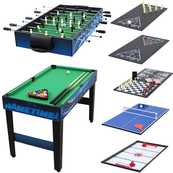Sunnydaze 10-in-1 Game Table - Combination Multi-Game Table with Billiards, Push Hockey, Foosball, Ping Pong, and More - 49.5-Inch - Classic Wood Stain
