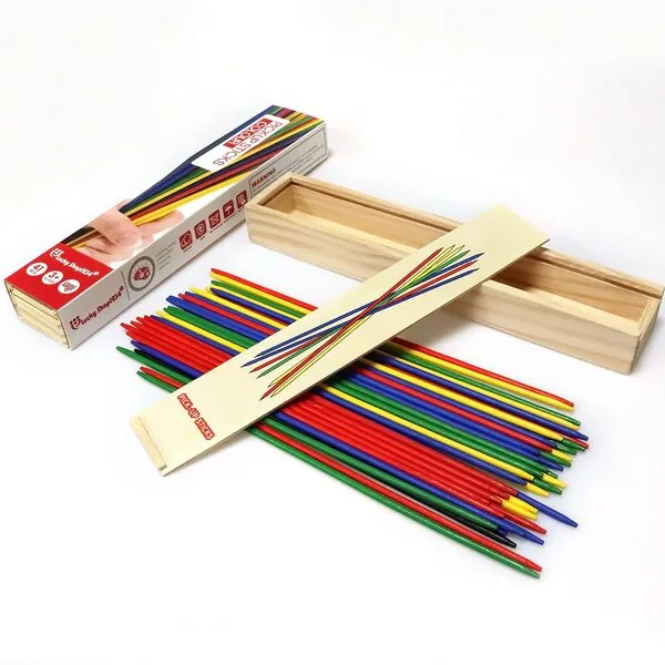 DOXISHRUKY Classic Wooden Thin Pick Up Stick Game 41 Pieces Fun Family Game Gift Idea 9.8 Inch Long