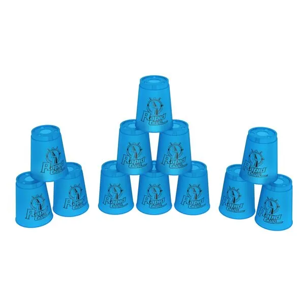 DEWEL Stacking Cups Game with 15 Stack Ways, 12pcs Cup Stacking Set, Sport Stacking Cups BPA-Free Material, Classic Family Game, Great Gift Idea for Stack Games Lover. (Blue)