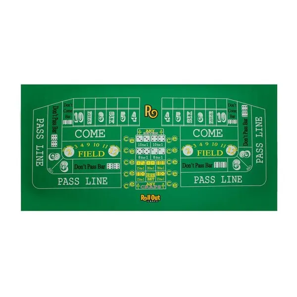 Premium Craps Rubber Table Layout with Carrying Bag - Includes 5 Bonus 19mm Dice!