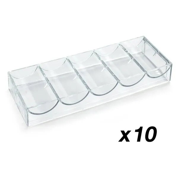 Pack of 10 Clear Acrylic Poker Chip Rack Trays - Fits 100 Chips per Rack (1000 Total)