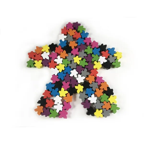 100 Wooden Meeples, Family Games Accessories – Multi-Color Board Game Tokens Ideal for Sorting, Counting, Classrooms, Replacement Pieces