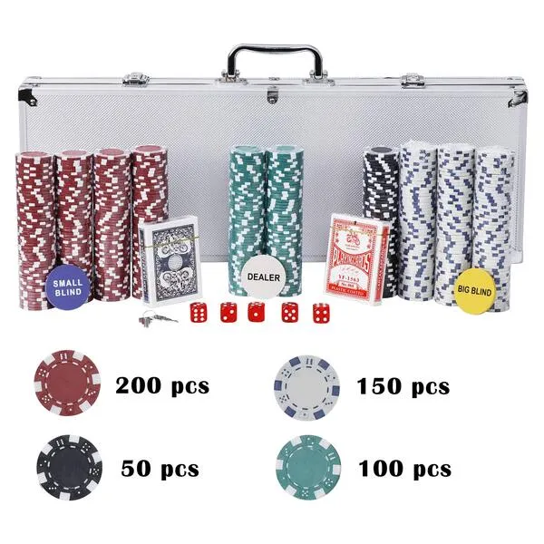Nova Microdermabrasion 500 Poker Chip Set, Works Well for up to 8 Players, Poker Set 11.5 Gram w/Aluminum Case, Cards, Dices, Blind Button for Texas Holdem Blackjack, Gambling