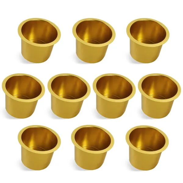 GSE Games & Sports Expert Jumbo Aluminum Cup Holder, Drop-in Cup Holder for Casino Poker Tables, Work Desks, Boats, RVs, Cars & Trucks (Gold, 10-Pack)