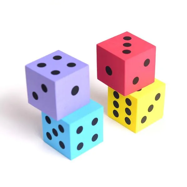 Foam dot dice, Large, 4pcs/pack. Square, Assorted Colors - Great for Playing Games - for Kids Boys and Girls Party Favors, Bag Stuffers, Fun, Toy, Gift, Prize, Piñata Fillers
