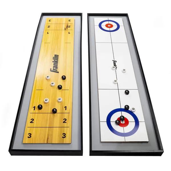 Franklin Sports 2-in-1 Shuffleboard Table and Curling Set - Portable Tabletop Set Includes 8 Rolling Mini Pucks - 45