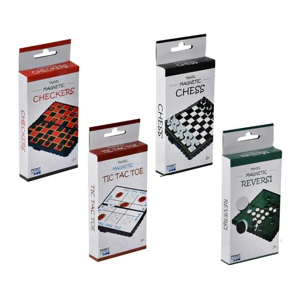 Point Games Travel Board Game Set - Bundle Pack of 4 Classic Magnetic Games, Stocking Stuffers for Kids Includes Individual Boards & Pieces
