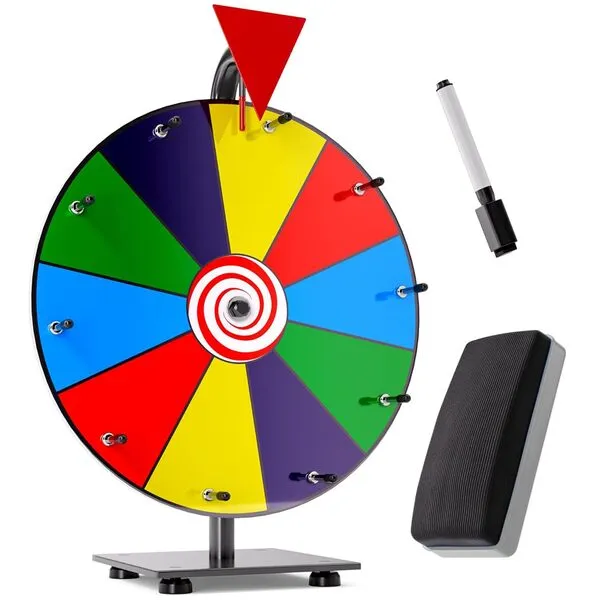 12 Inch Heavy Duty Spinning Prize Wheel - 10 Slots Color Tabletop Roulette Spinner of Fortune Spin The with Dry Erase Marker and Eraser Win Game for Trade Show, Carnival