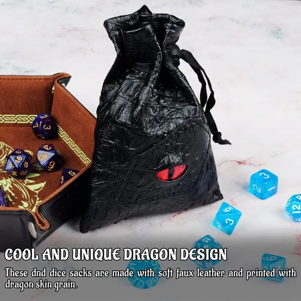 Drawstring Bag PU Leather Dice Pouch Perfect for RPG, D&D, Game