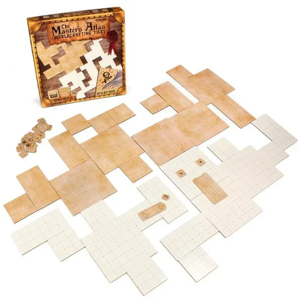 Stratagem The Master\'s Atlas Grid Tiles-Reversible Dry Wet Erase Battle Map for 3D DND-RPG Tabletop RPG Scenery-Dungeons Dragons Pathfinder- Tabletop Grid| Blank/Parchment - 44 Tiles & 48 Tokens