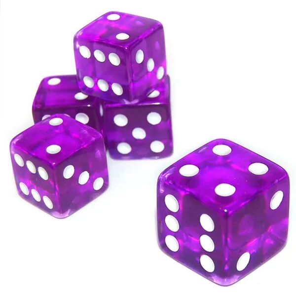 19mm D6 Six-Sided Gaming Transparent Casino Dice (Purple Square Edges, 5pcs)