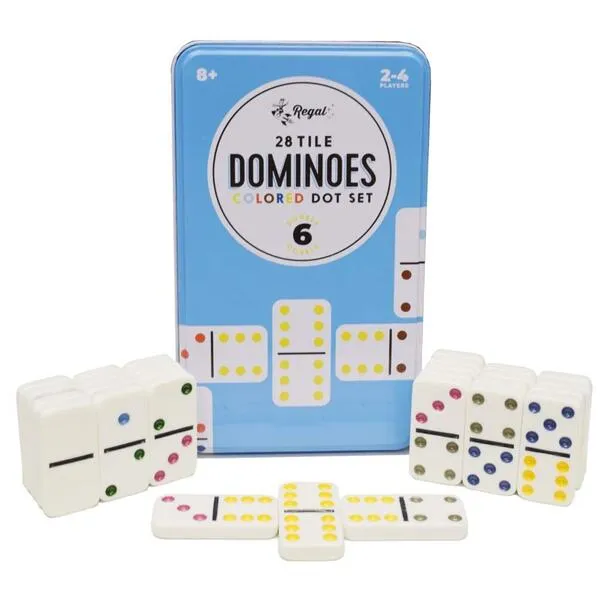 Regal Games Double 6 Dominoes Set for Adults & Kids - Classic Domino Game with 28 Tiles Colored Dots - 2 or 4 Player Games & Ideal for Family Fun Game Night and Travel (Ages 8+)