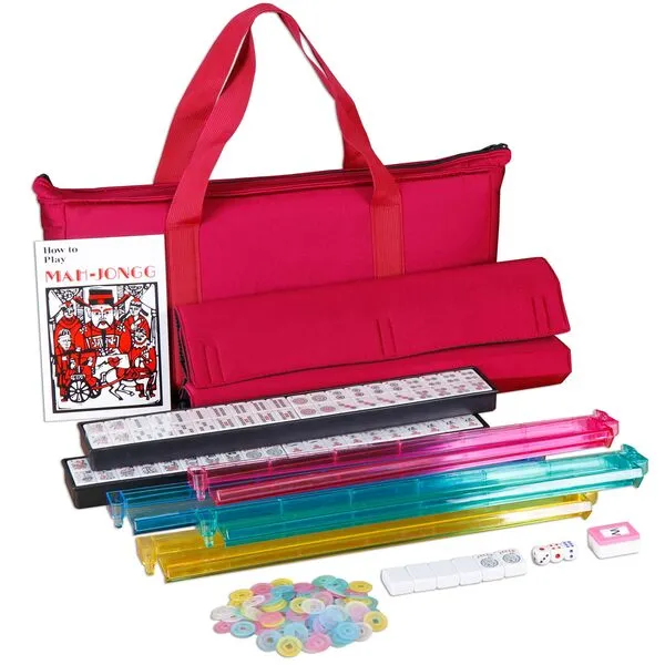 Nova Microdermabrasion American Mahjong Mah Jongg Set 166 Tiles 4 All-in-One Color Rack/Pushers Red Paisley Soft Bag Full Size Complete Mahjongg Ma Jong Set