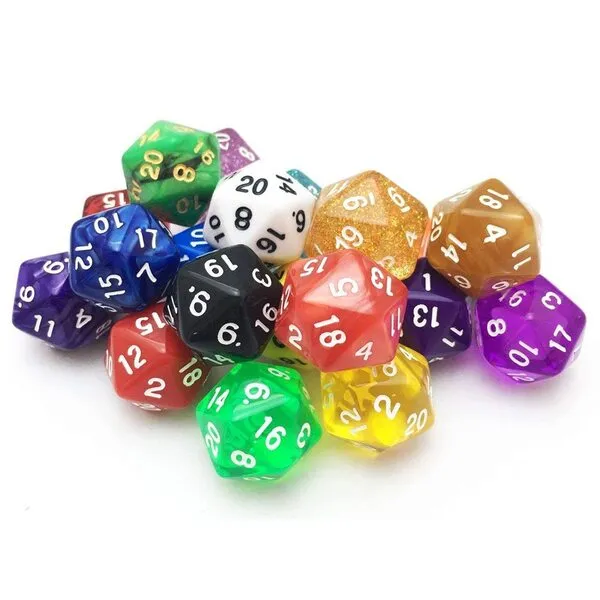 TecUnite 25 Pieces Polyhedral Dice Set with Black Pouch Compatible with RPG MTG and Other Table Games with Random Multi Colored Assortment(Multicolor, 20 Sides)