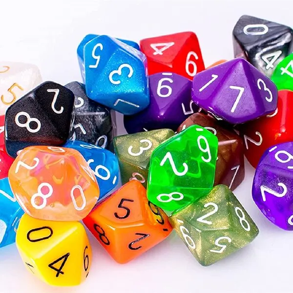TecUnite 25 Pieces Polyhedral Dice Set with Black Pouch for Other Table Games with Random Multi Colored Assortment (Transparent Mixed Color,10 Sides)