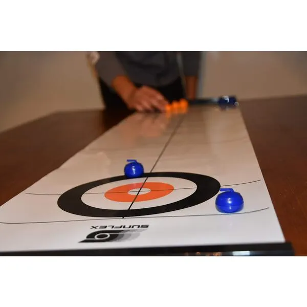 Sunflex Table Top Mini Indoor Sports Games - Choice of Bowling, Curling, or Shuffleboard - Miniature Party Game - Easy to Transport - Includes 1 Drawstring Storage Bag and Sliding Storage Box